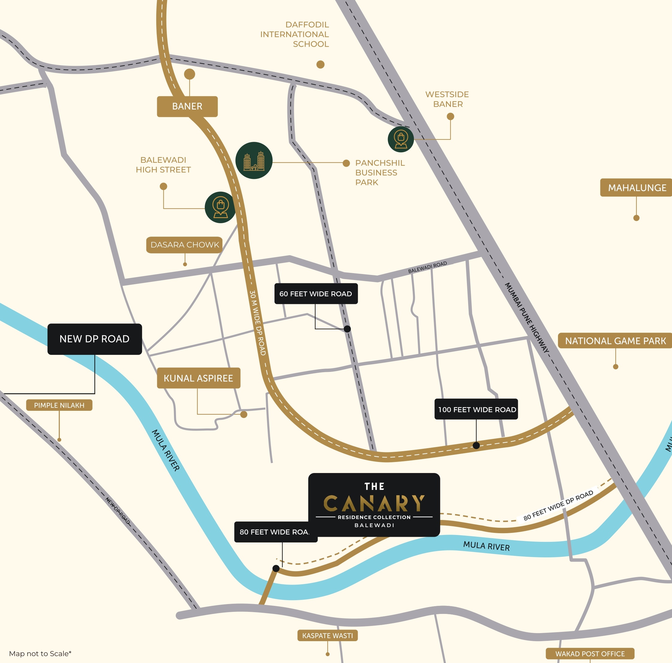 Prime location map of Kunal The Canary Balewadi Pune